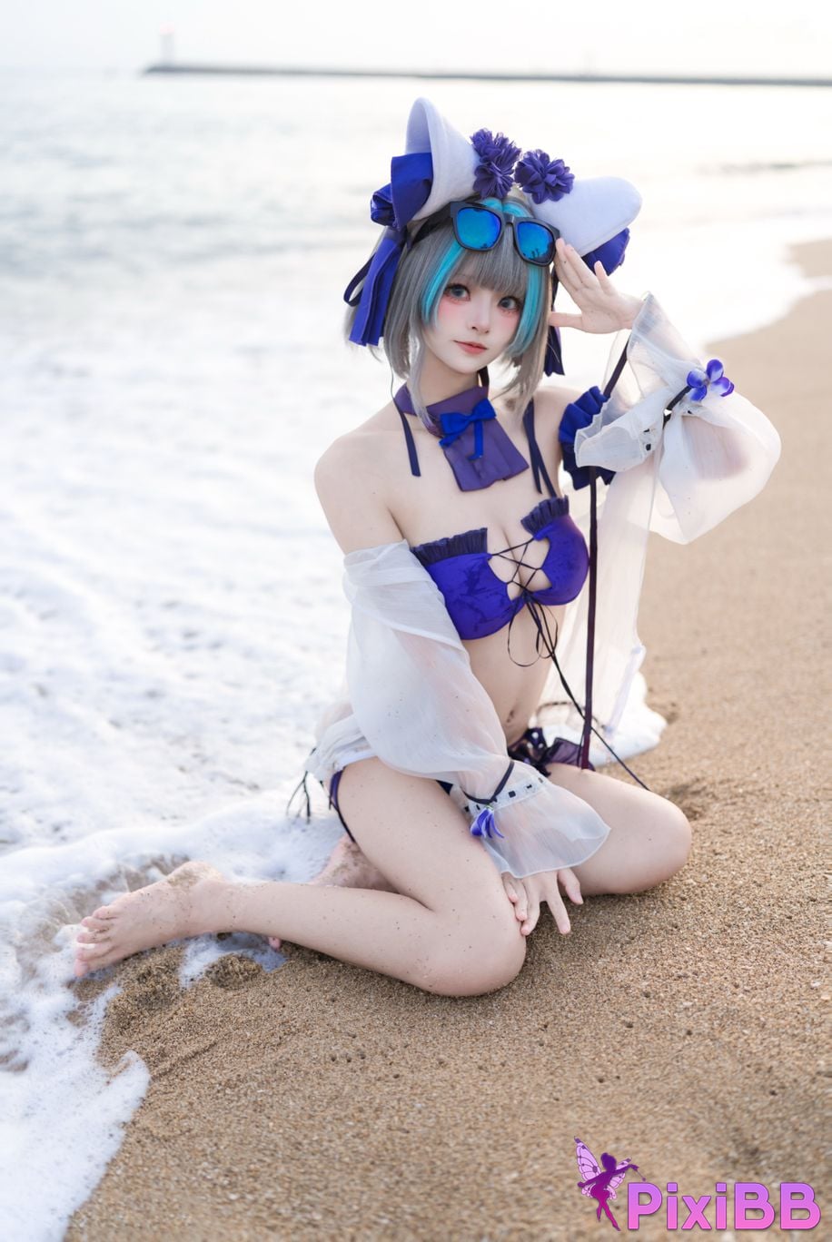 Cosplayer Jiuqi Meow azur lane cheshire swimsuit PixiBB.COM 001