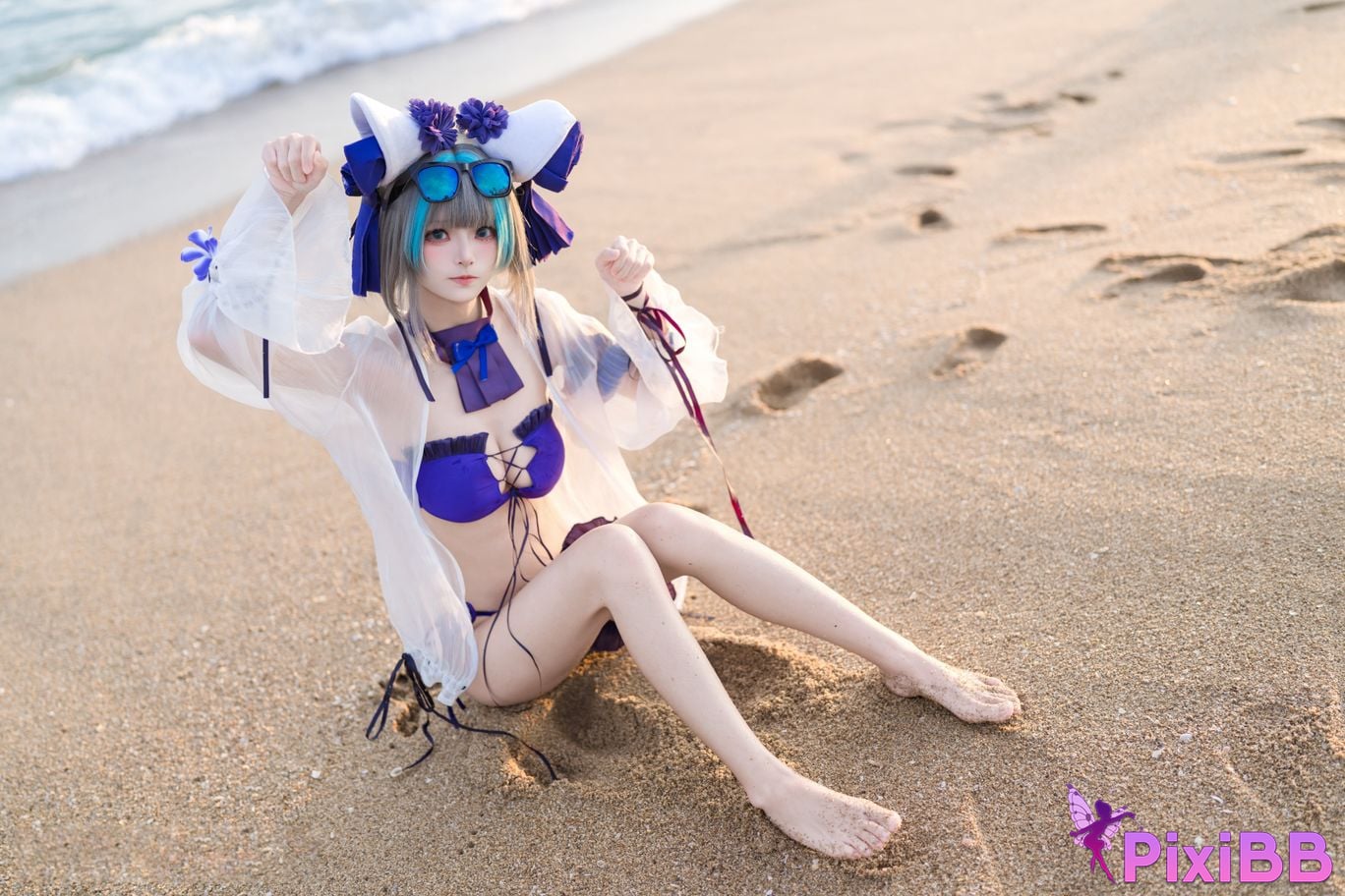 Cosplayer Jiuqi Meow azur lane cheshire swimsuit PixiBB.COM 010