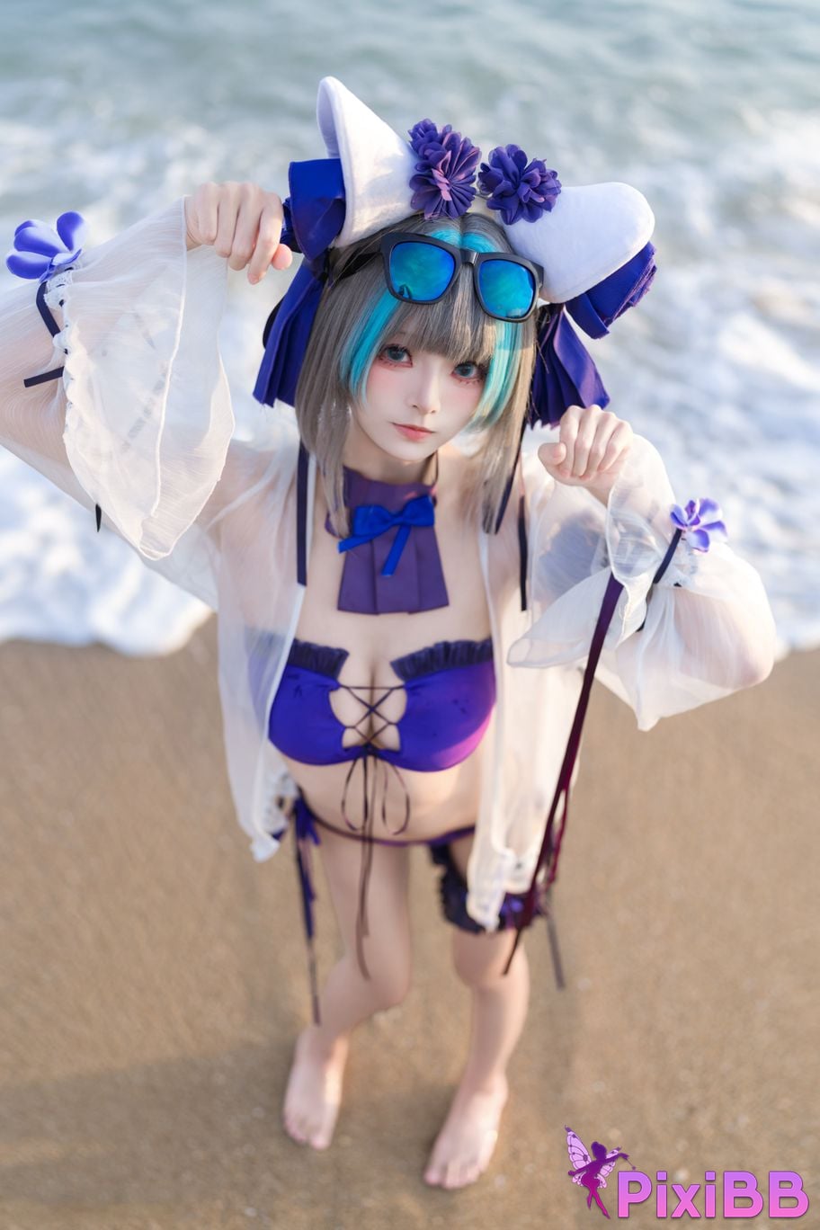 Cosplayer Jiuqi Meow azur lane cheshire swimsuit PixiBB.COM 011
