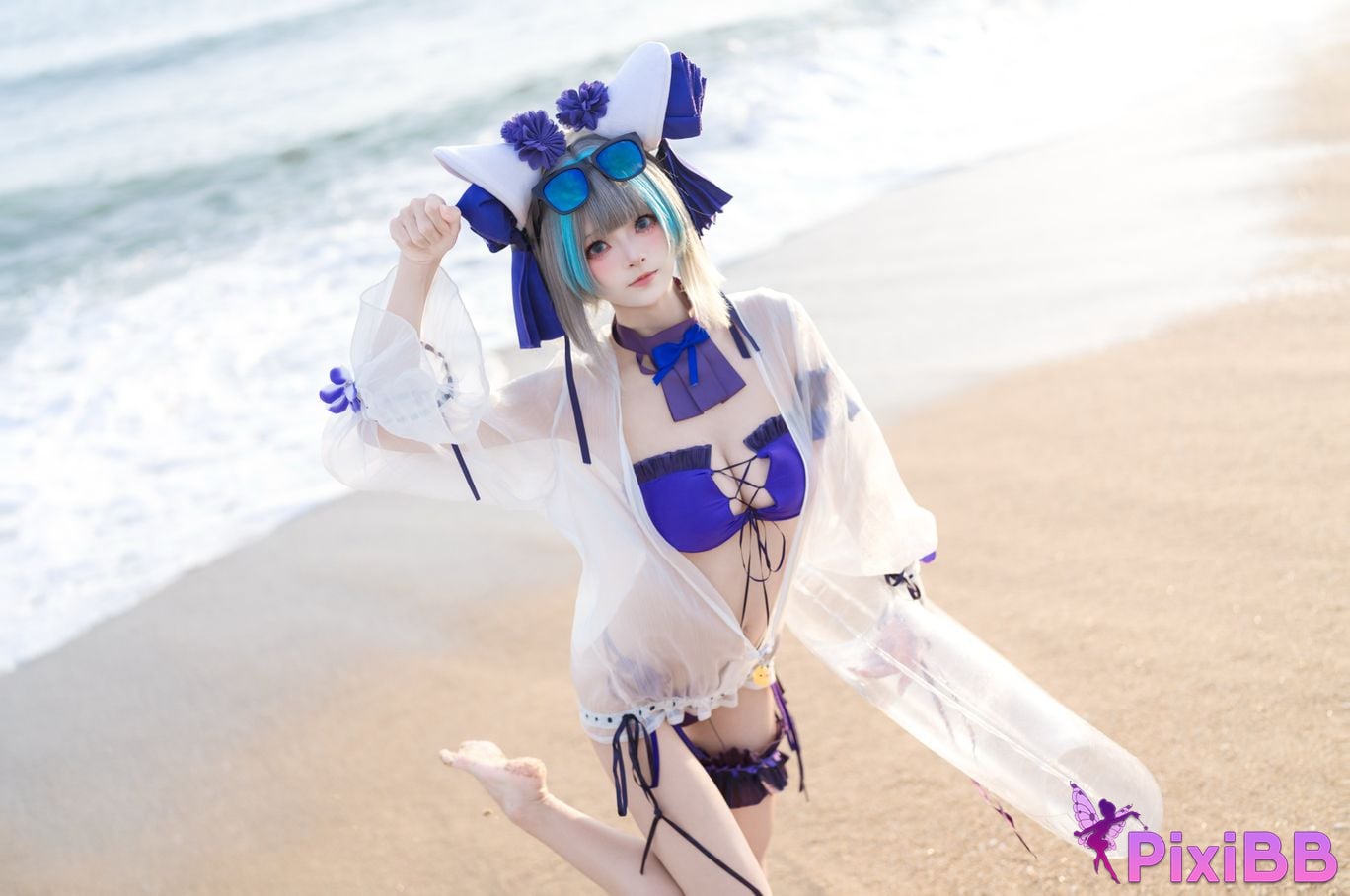 Cosplayer Jiuqi Meow azur lane cheshire swimsuit PixiBB.COM 020