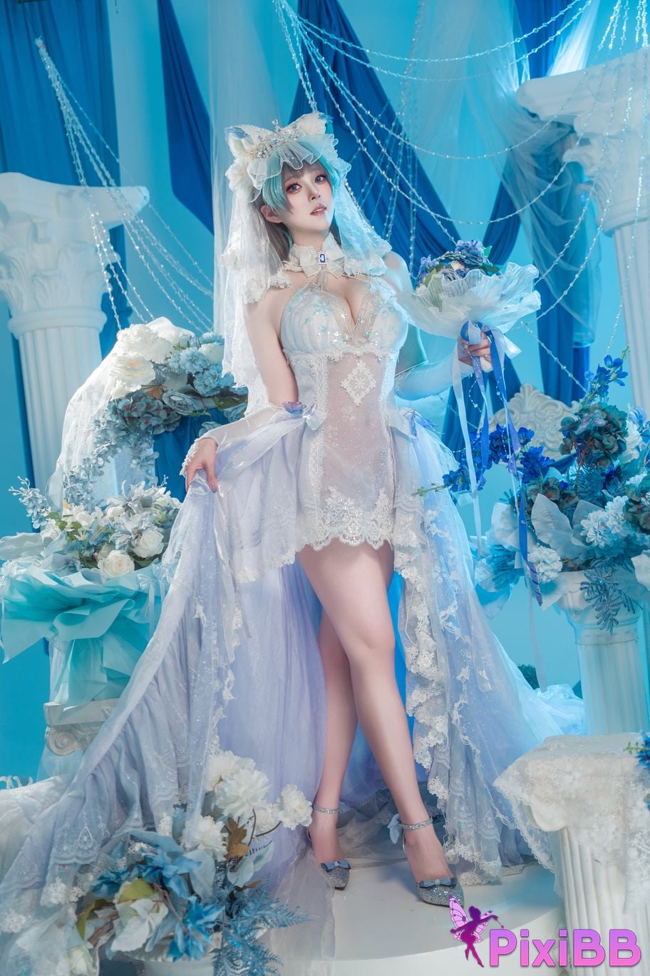 Cosplayer Natsuko Xia Xiazi azur lane cheshire wedding dress PixiBB.COM 001