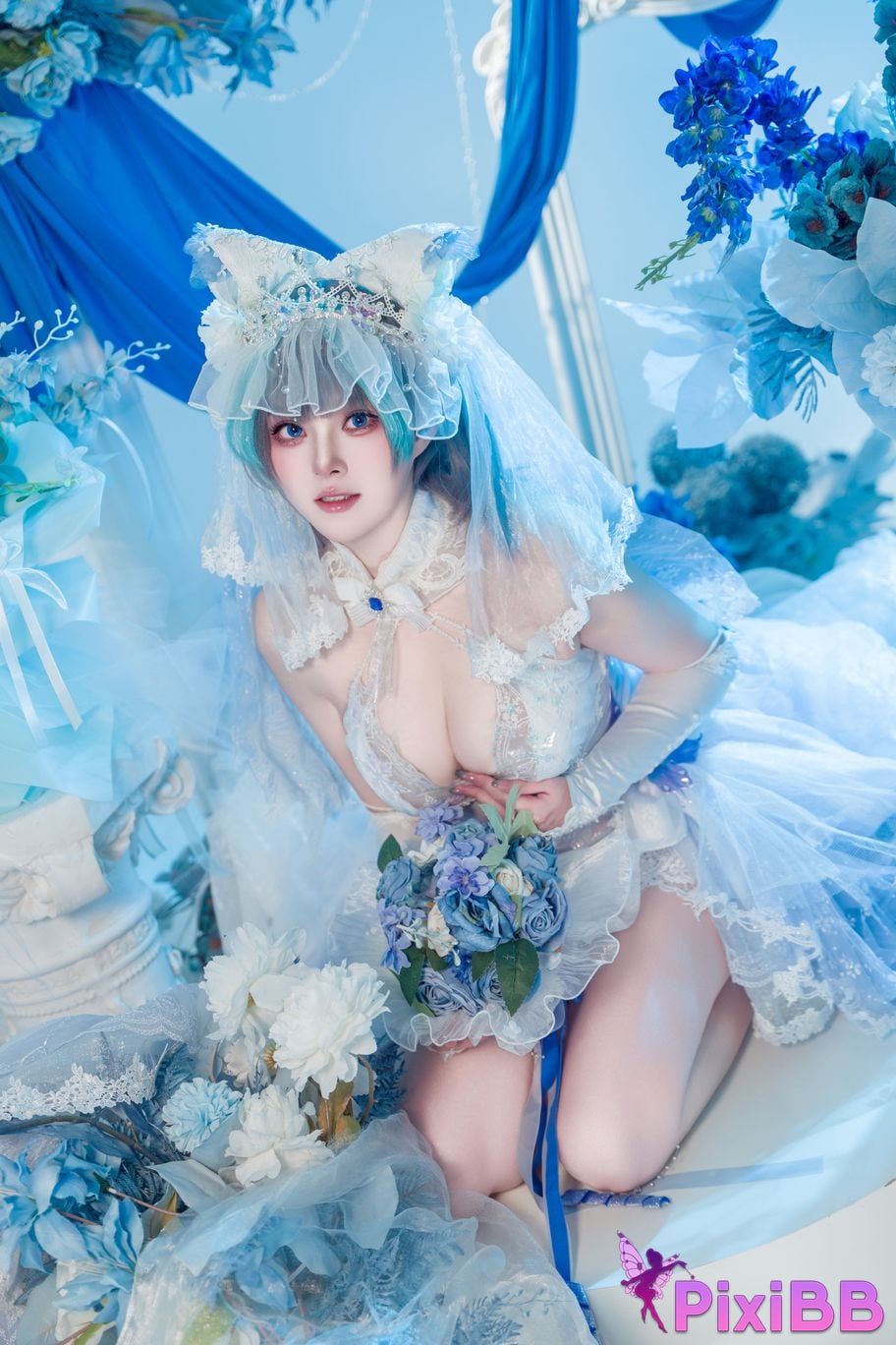 Cosplayer Natsuko Xia Xiazi azur lane cheshire wedding dress PixiBB.COM 005