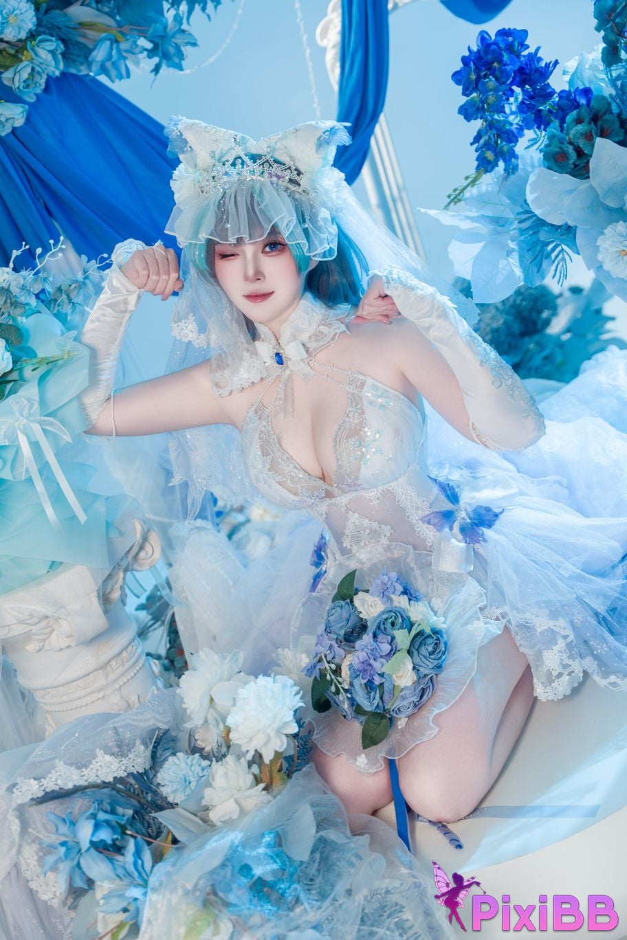 Cosplayer Natsuko Xia Xiazi azur lane cheshire wedding dress PixiBB.COM 006