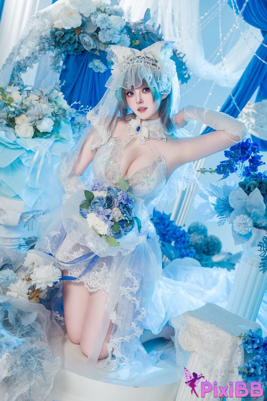 Cosplayer Natsuko Xia Xiazi azur lane cheshire wedding dress PixiBB.COM 010
