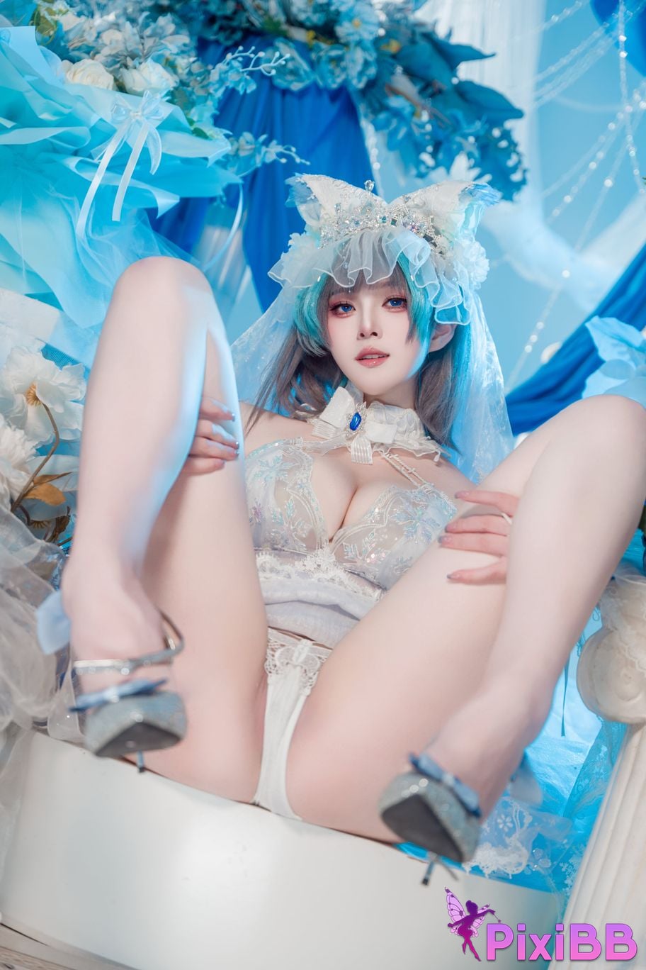 Cosplayer Natsuko Xia Xiazi azur lane cheshire wedding dress PixiBB.COM 028