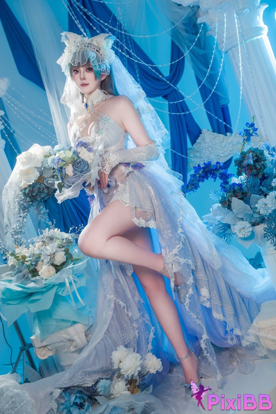 Cosplayer Natsuko Xia Xiazi azur lane cheshire wedding dress PixiBB.COM 034
