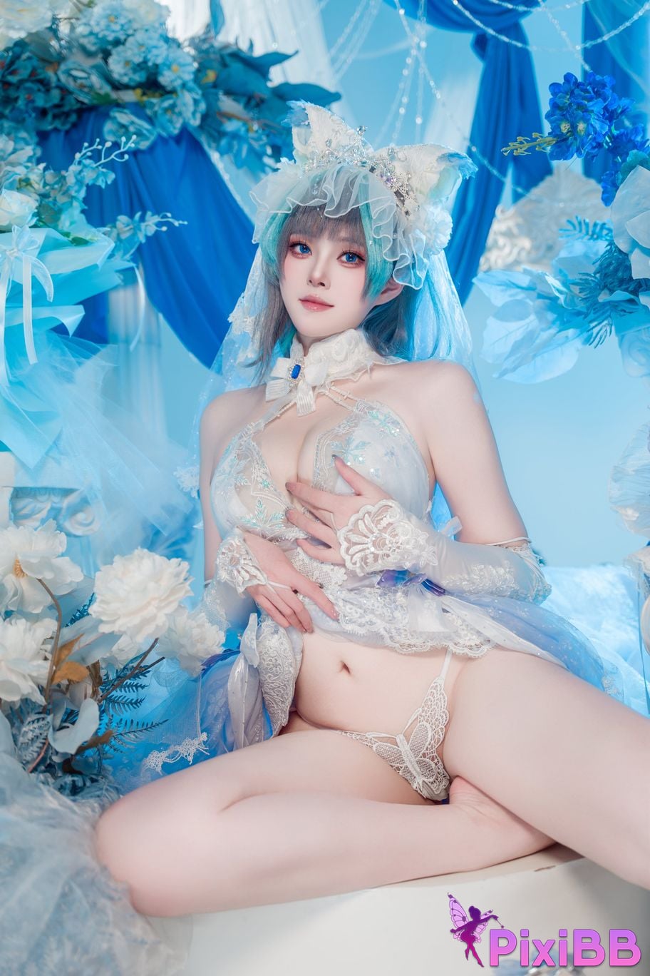 Cosplayer Natsuko Xia Xiazi azur lane cheshire wedding dress PixiBB.COM 037