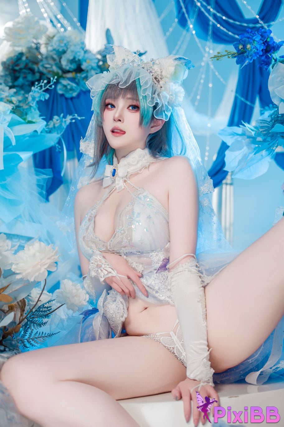 Cosplayer Natsuko Xia Xiazi azur lane cheshire wedding dress PixiBB.COM 038