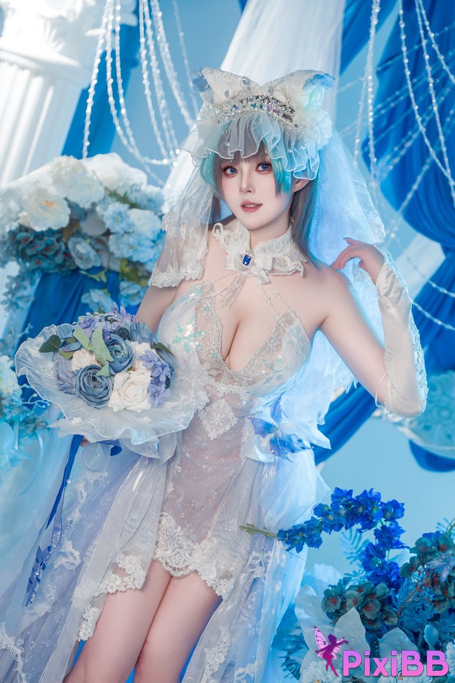 Cosplayer Natsuko Xia Xiazi azur lane cheshire wedding dress PixiBB.COM 045