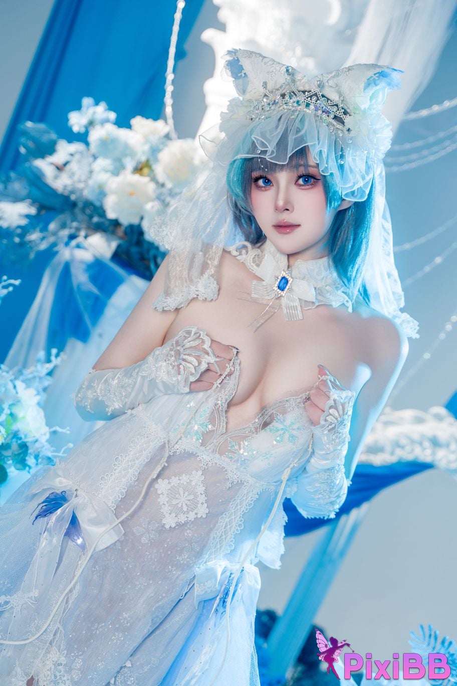Cosplayer Natsuko Xia Xiazi azur lane cheshire wedding dress PixiBB.COM 050