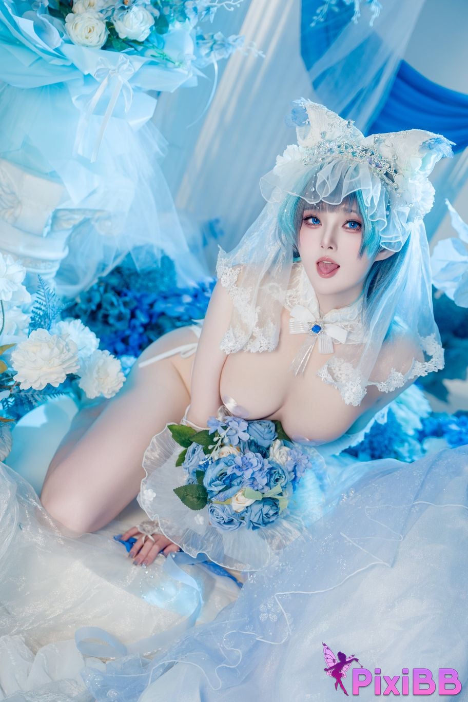 Cosplayer Natsuko Xia Xiazi azur lane cheshire wedding dress PixiBB.COM 061