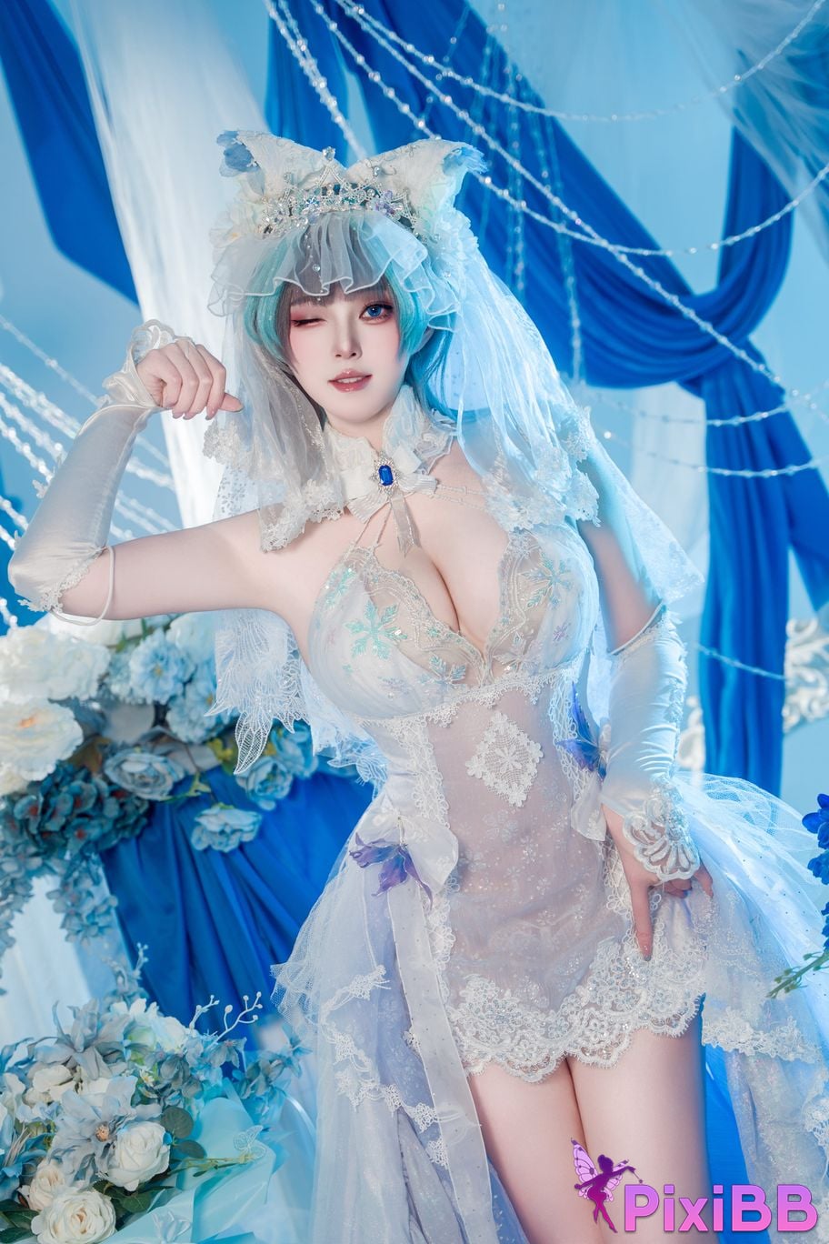 Cosplayer Natsuko Xia Xiazi azur lane cheshire wedding dress PixiBB.COM 070