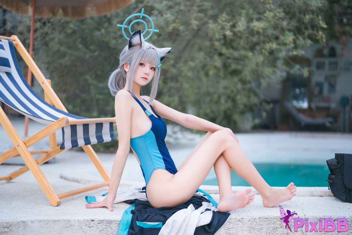 Cosplayer Jiuqi Meow Azure Files Sand Wolf Baizi swimsuit PixiBB.COM 003