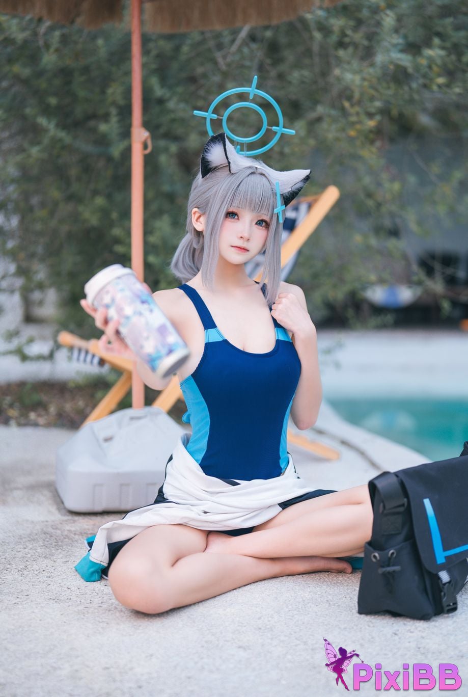 Cosplayer Jiuqi Meow Azure Files Sand Wolf Baizi swimsuit PixiBB.COM 004