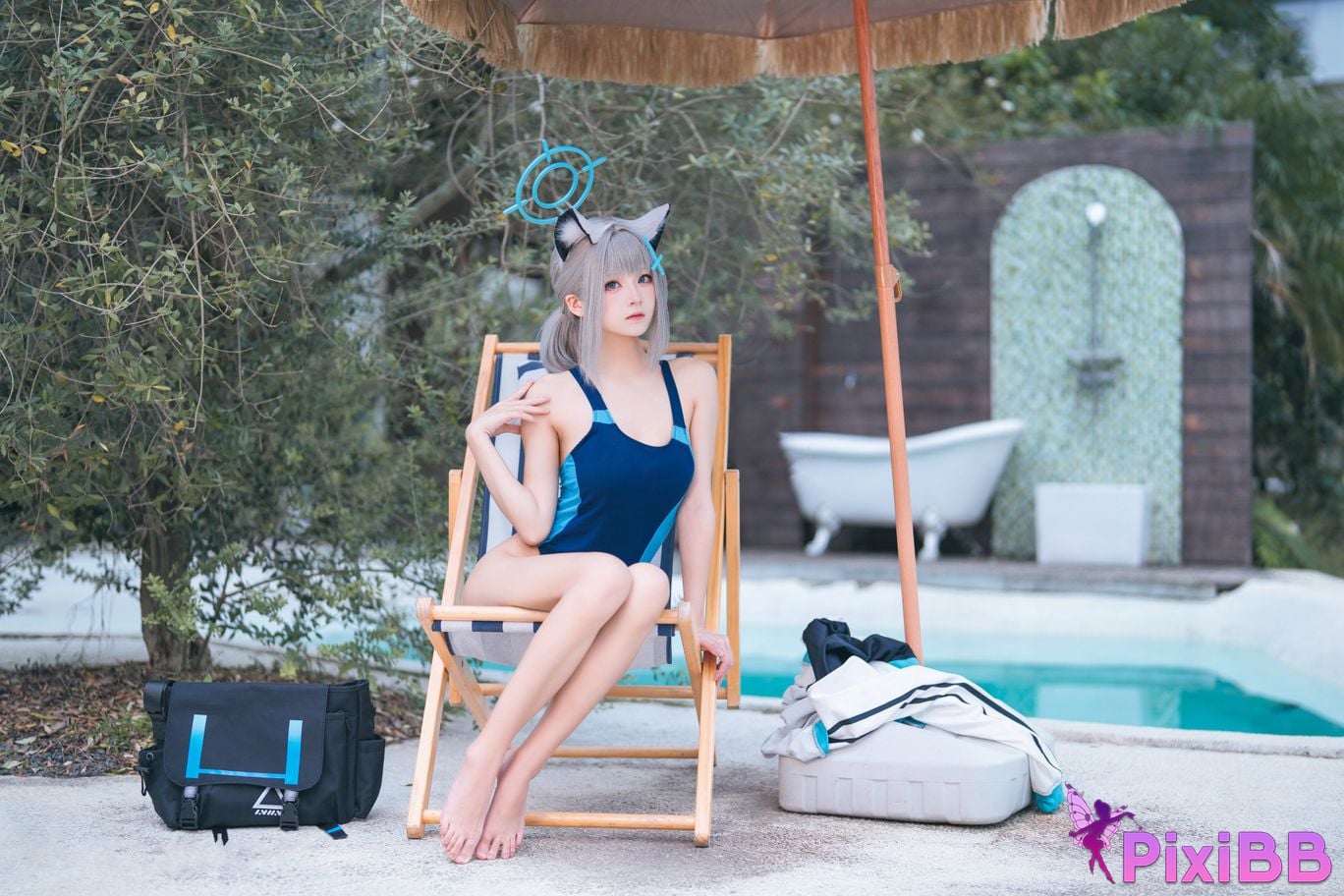 Cosplayer Jiuqi Meow Azure Files Sand Wolf Baizi swimsuit PixiBB.COM 015