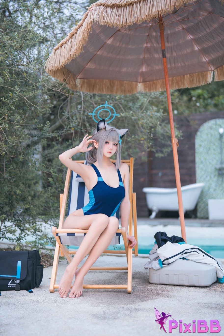 Cosplayer Jiuqi Meow Azure Files Sand Wolf Baizi swimsuit PixiBB.COM 017