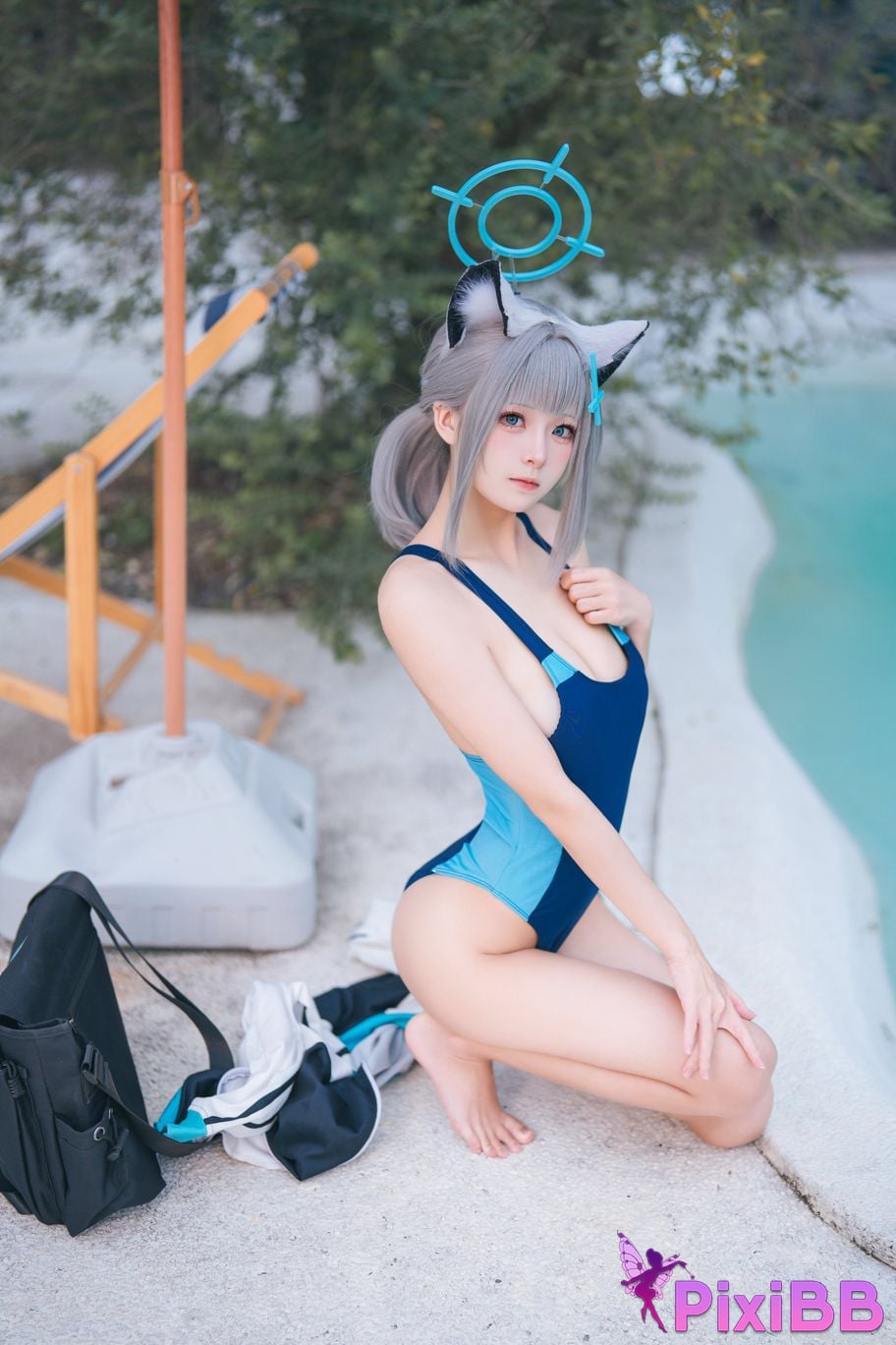 Cosplayer Jiuqi Meow Azure Files Sand Wolf Baizi swimsuit PixiBB.COM 020