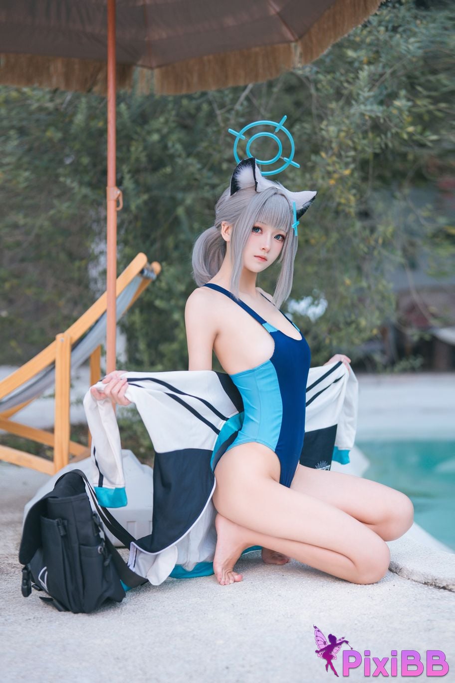 Cosplayer Jiuqi Meow Azure Files Sand Wolf Baizi swimsuit PixiBB.COM 033