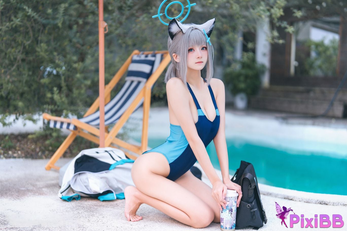 Cosplayer Jiuqi Meow Azure Files Sand Wolf Baizi swimsuit PixiBB.COM 034