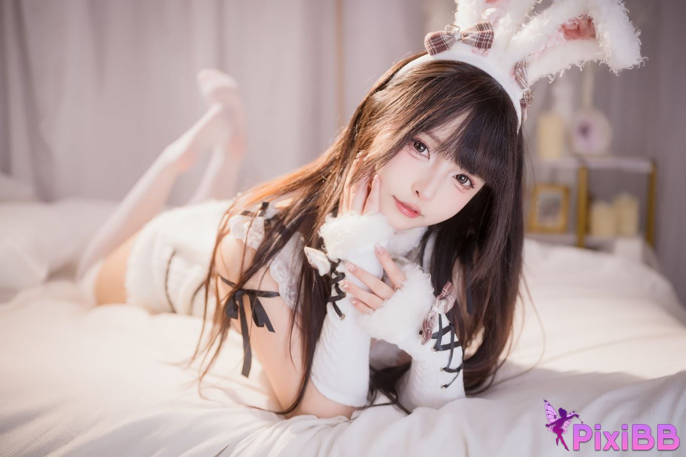 Cosplayer Kagurazaka Midwinter Plush white rabbit PixiBB.COM 050