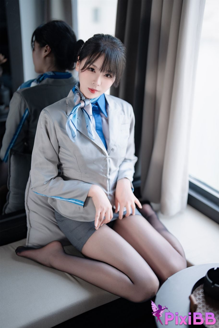 Coser Senior Sister Xuan Xiao Stewardess indoor black silk PixiBB.COM 028