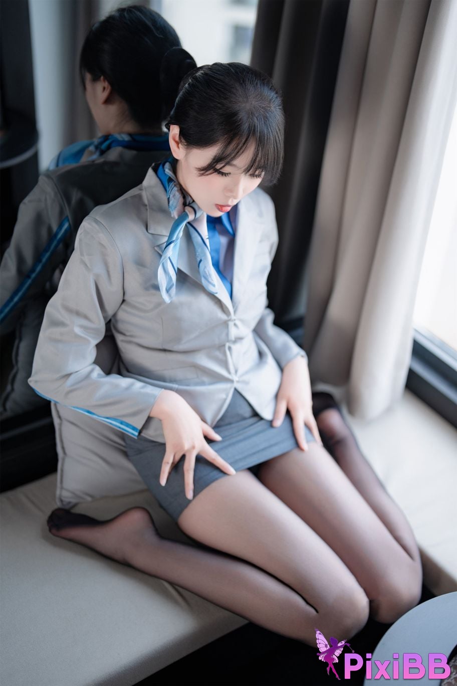 Coser Senior Sister Xuan Xiao Stewardess indoor black silk PixiBB.COM 029