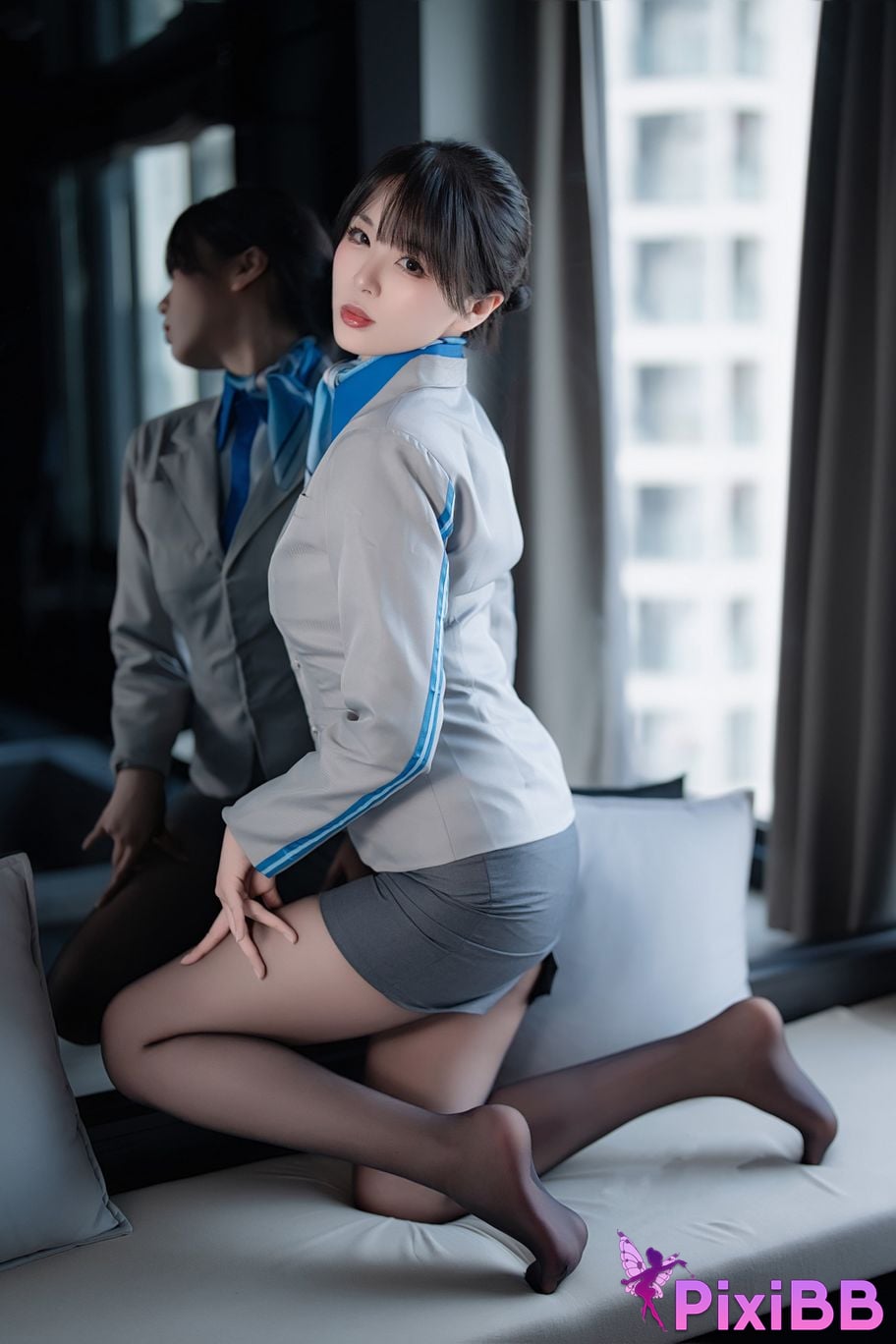 Coser Senior Sister Xuan Xiao Stewardess indoor black silk PixiBB.COM 036