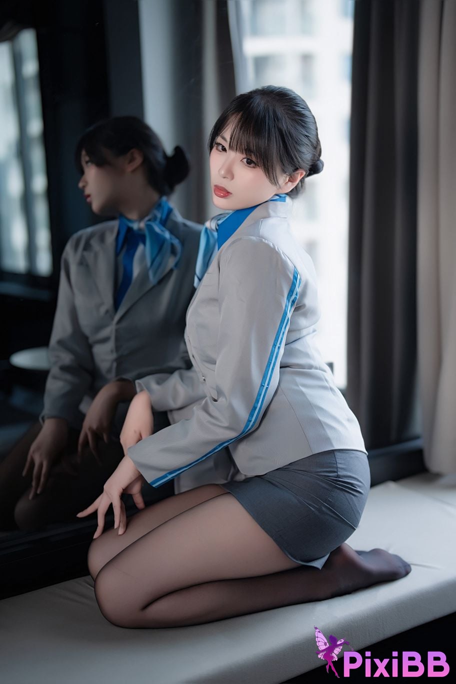 Coser Senior Sister Xuan Xiao Stewardess indoor black silk PixiBB.COM 037