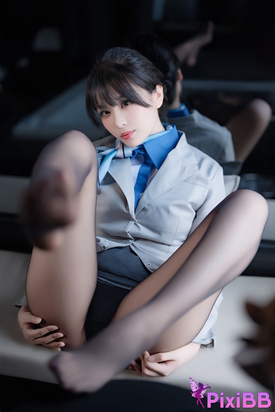 Coser Senior Sister Xuan Xiao Stewardess indoor black silk PixiBB.COM 040