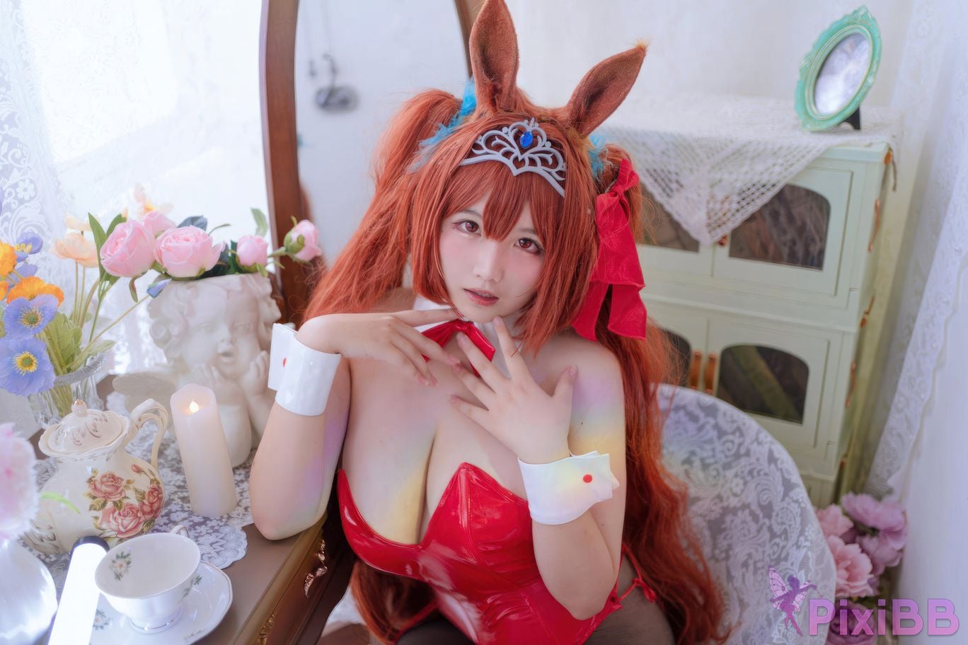 Cosplayer Ah Ban is very happy today Jockey girl Yamato Akaji bunny PixiBB.COM 012