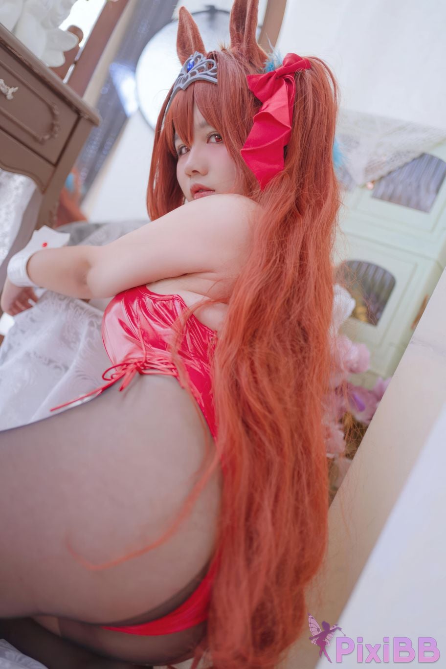 Cosplayer Ah Ban is very happy today Jockey girl Yamato Akaji bunny PixiBB.COM 017