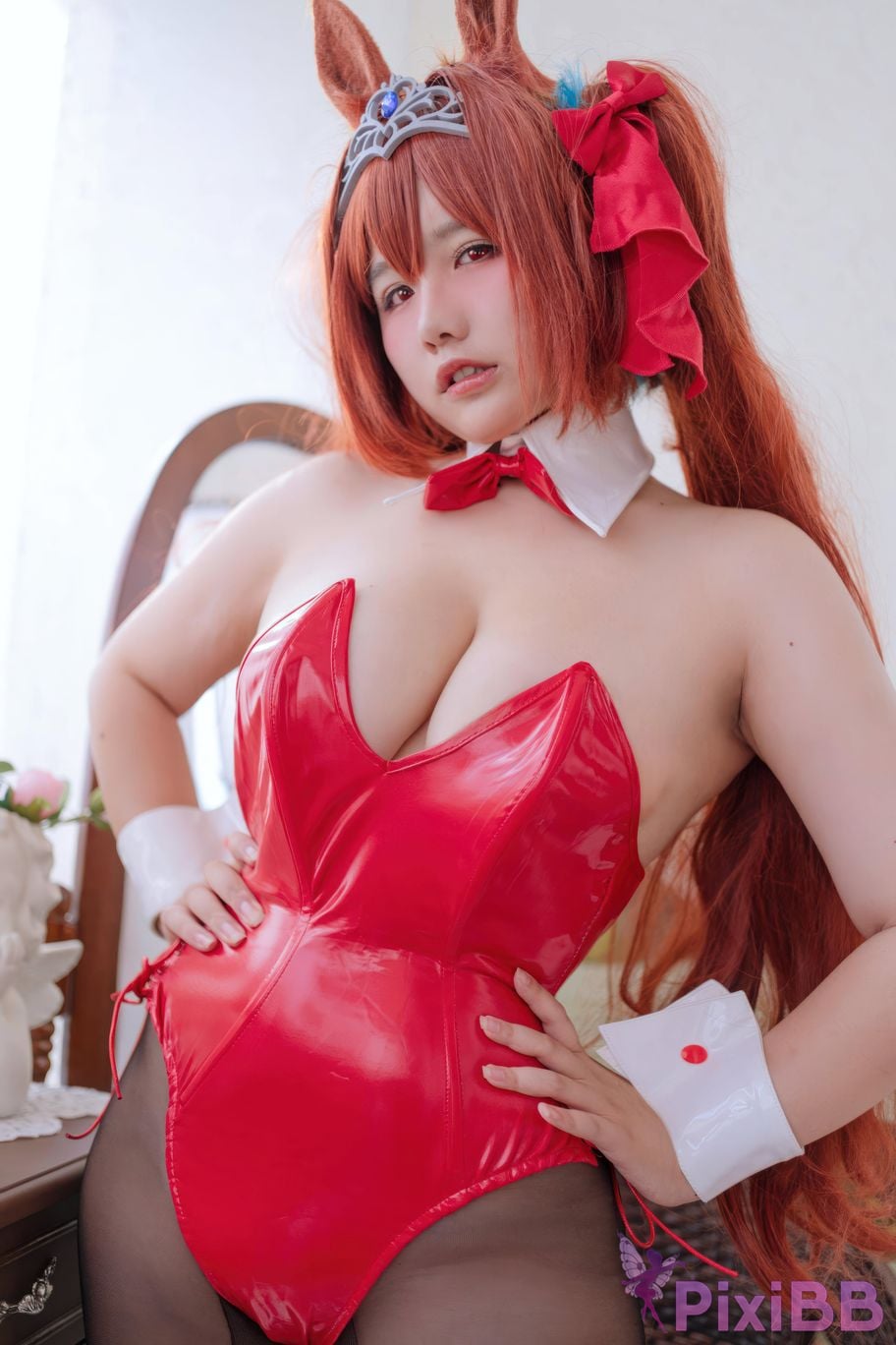 Cosplayer Ah Ban is very happy today Jockey girl Yamato Akaji bunny PixiBB.COM 025