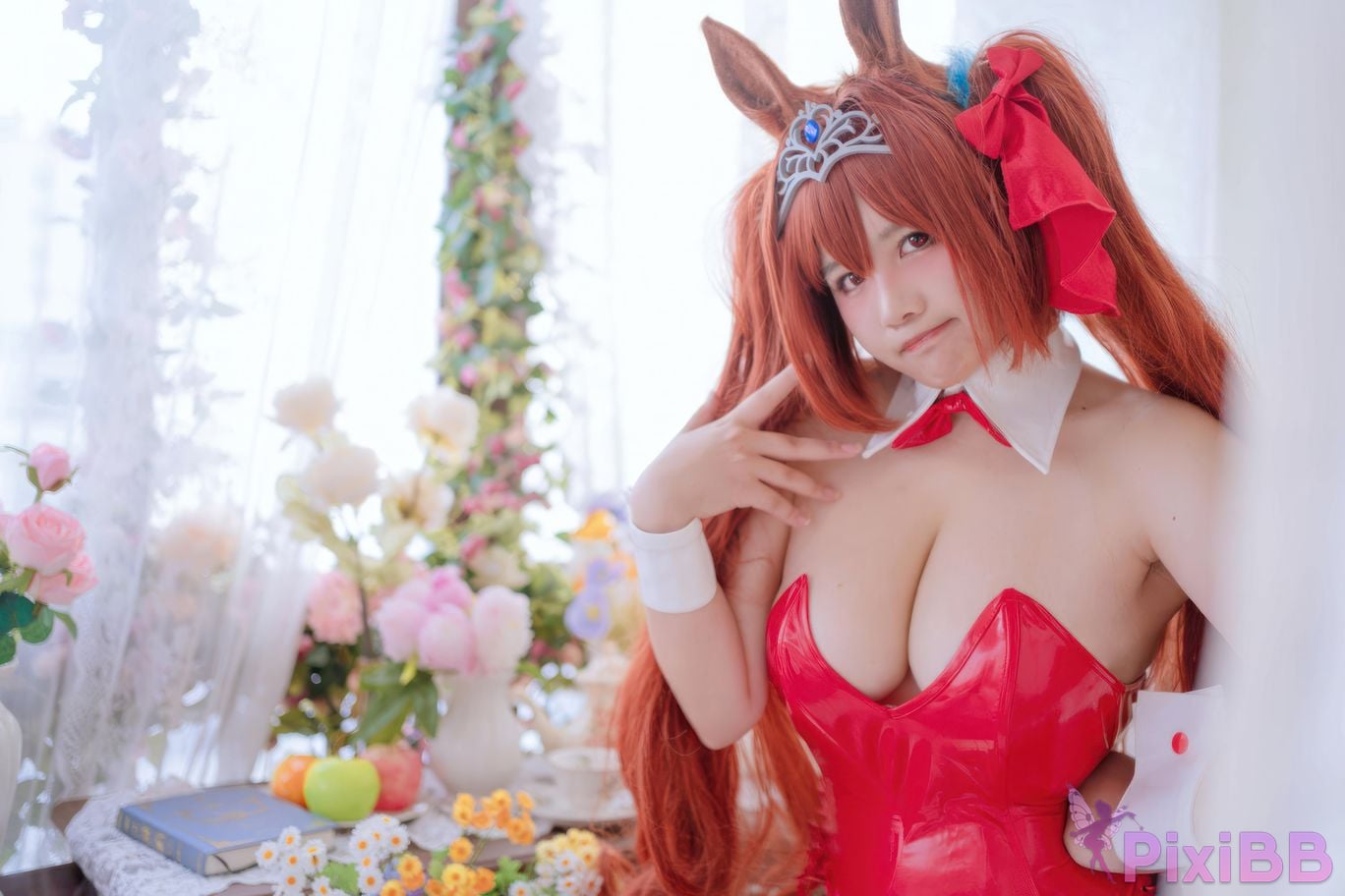 Cosplayer Ah Ban is very happy today Jockey girl Yamato Akaji bunny PixiBB.COM 027