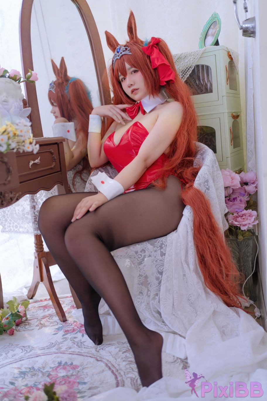 Cosplayer Ah Ban is very happy today Jockey girl Yamato Akaji bunny PixiBB.COM 031