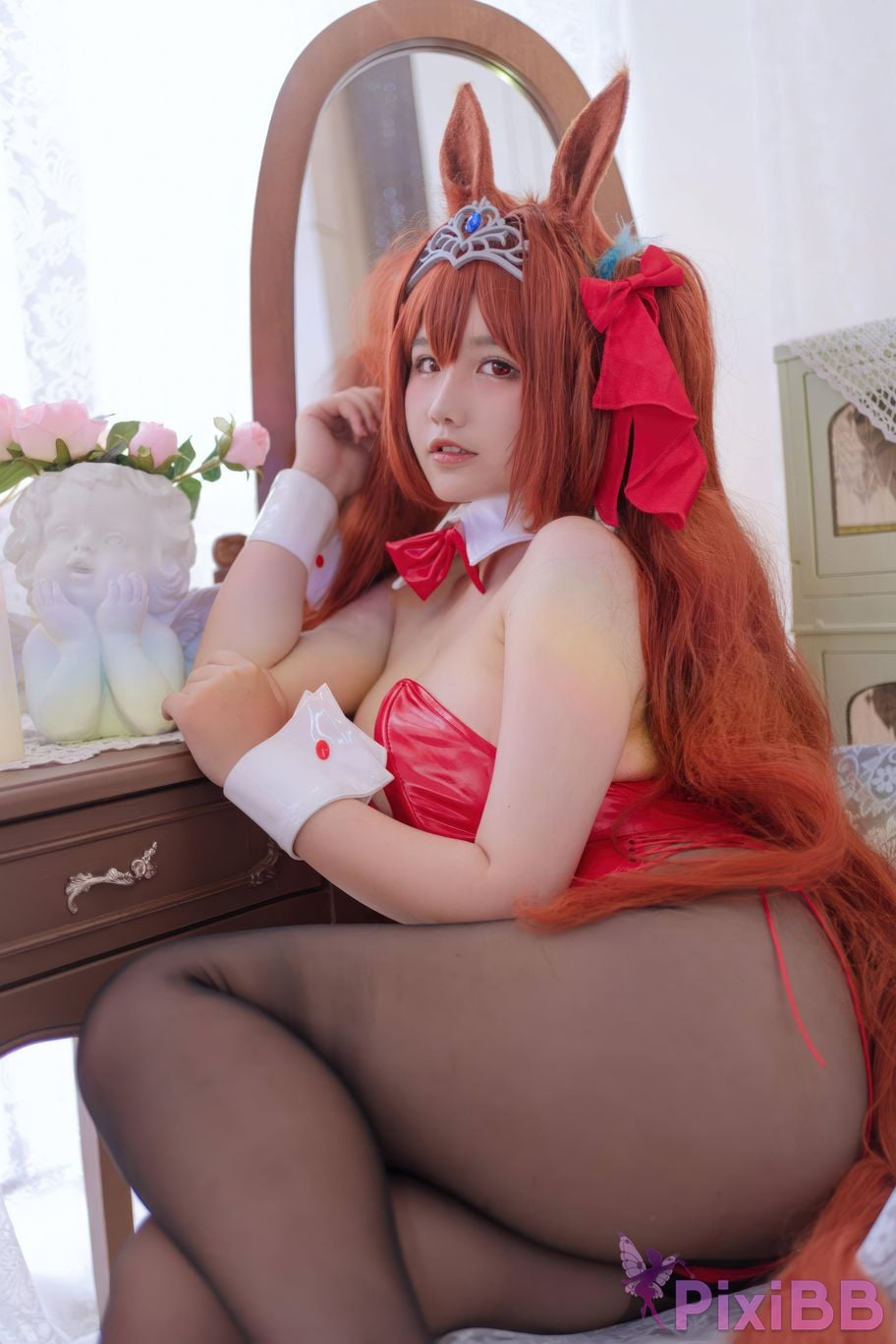 Cosplayer Ah Ban is very happy today Jockey girl Yamato Akaji bunny PixiBB.COM 032