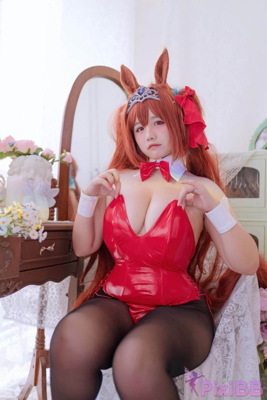 Cosplayer Ah Ban is very happy today Jockey girl Yamato Akaji bunny PixiBB.COM 033