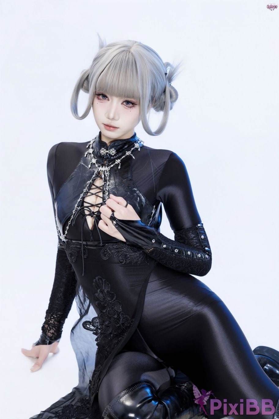 Cosplayer Qiqi be good Black smoke cheongsam PixiBB.COM 022