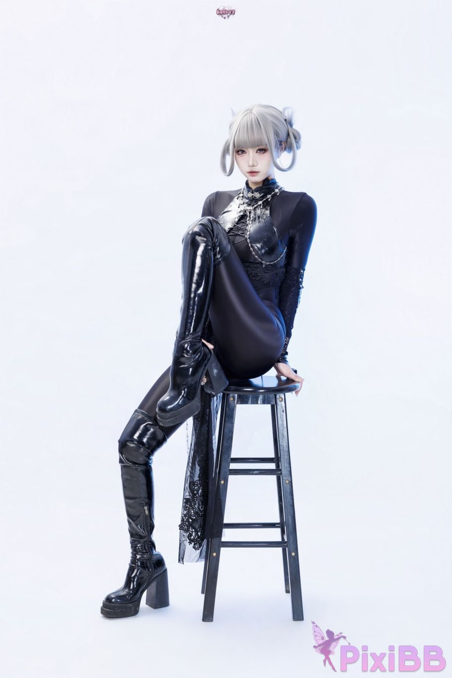 Cosplayer Qiqi be good Black smoke cheongsam PixiBB.COM 029