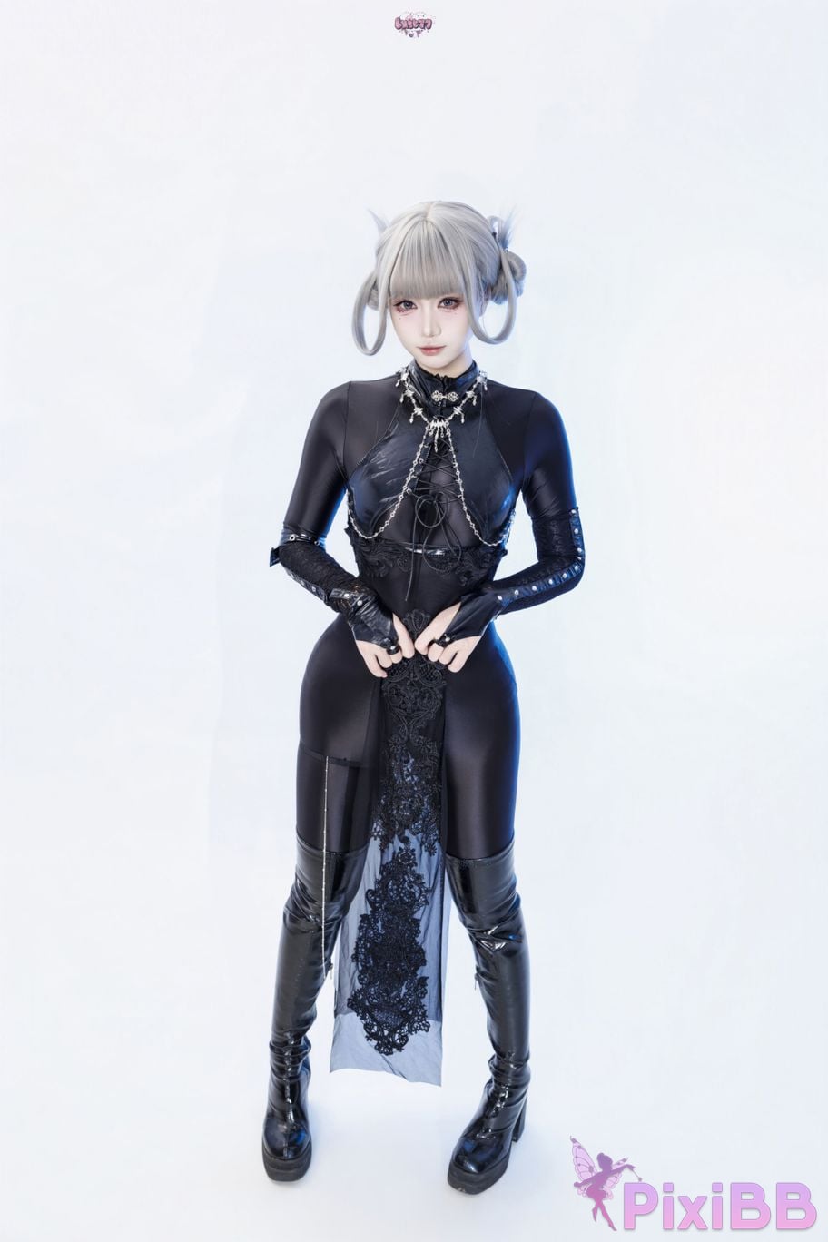 Cosplayer Qiqi be good Black smoke cheongsam PixiBB.COM 032