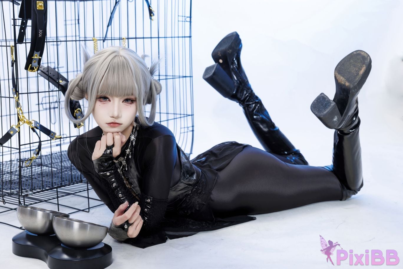 Cosplayer Qiqi be good Black smoke cheongsam PixiBB.COM 040
