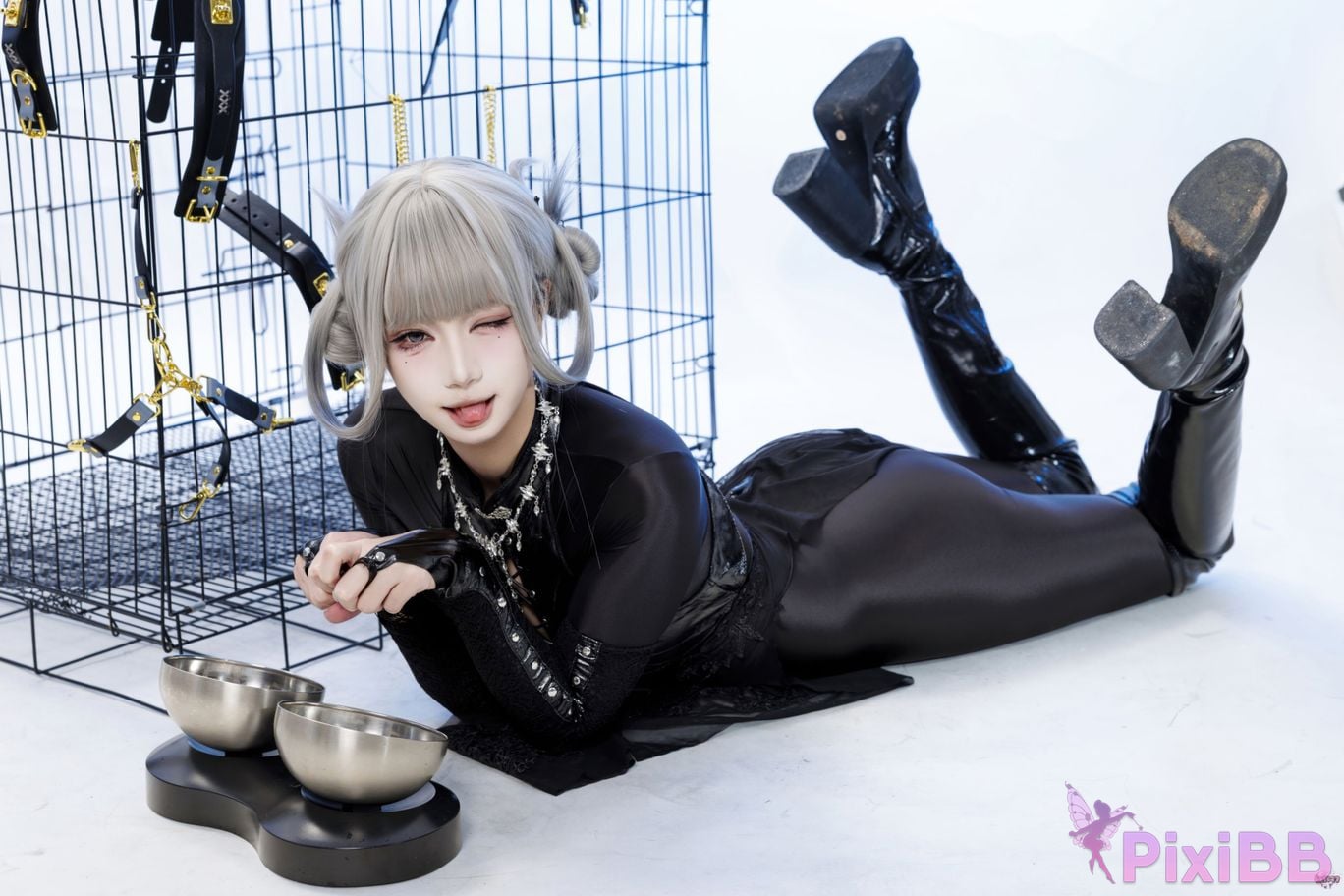 Cosplayer Qiqi be good Black smoke cheongsam PixiBB.COM 042