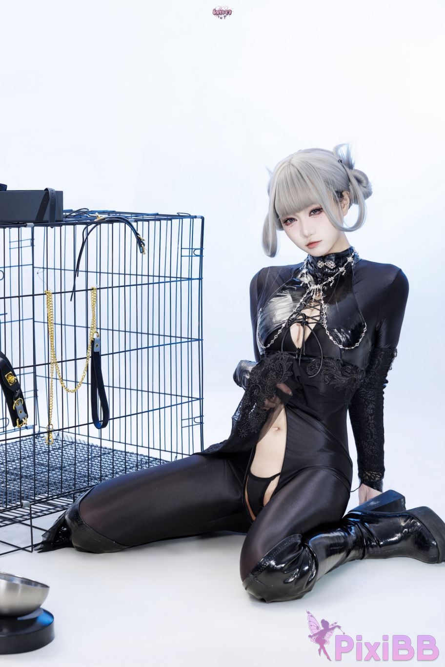 Cosplayer Qiqi be good Black smoke cheongsam PixiBB.COM 052