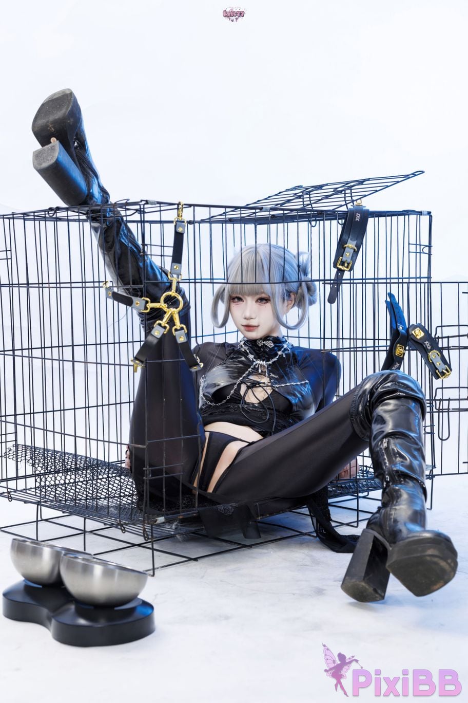 Cosplayer Qiqi be good Black smoke cheongsam PixiBB.COM 063