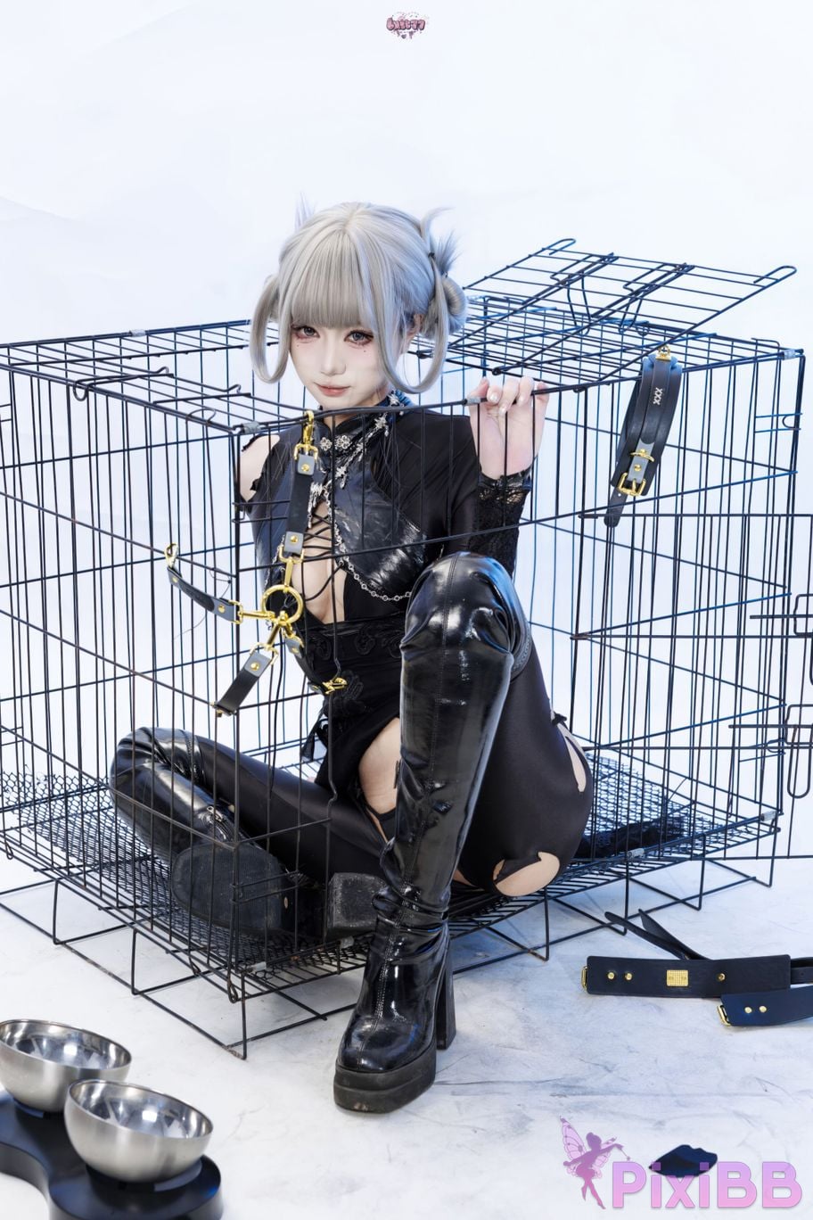 Cosplayer Qiqi be good Black smoke cheongsam PixiBB.COM 078