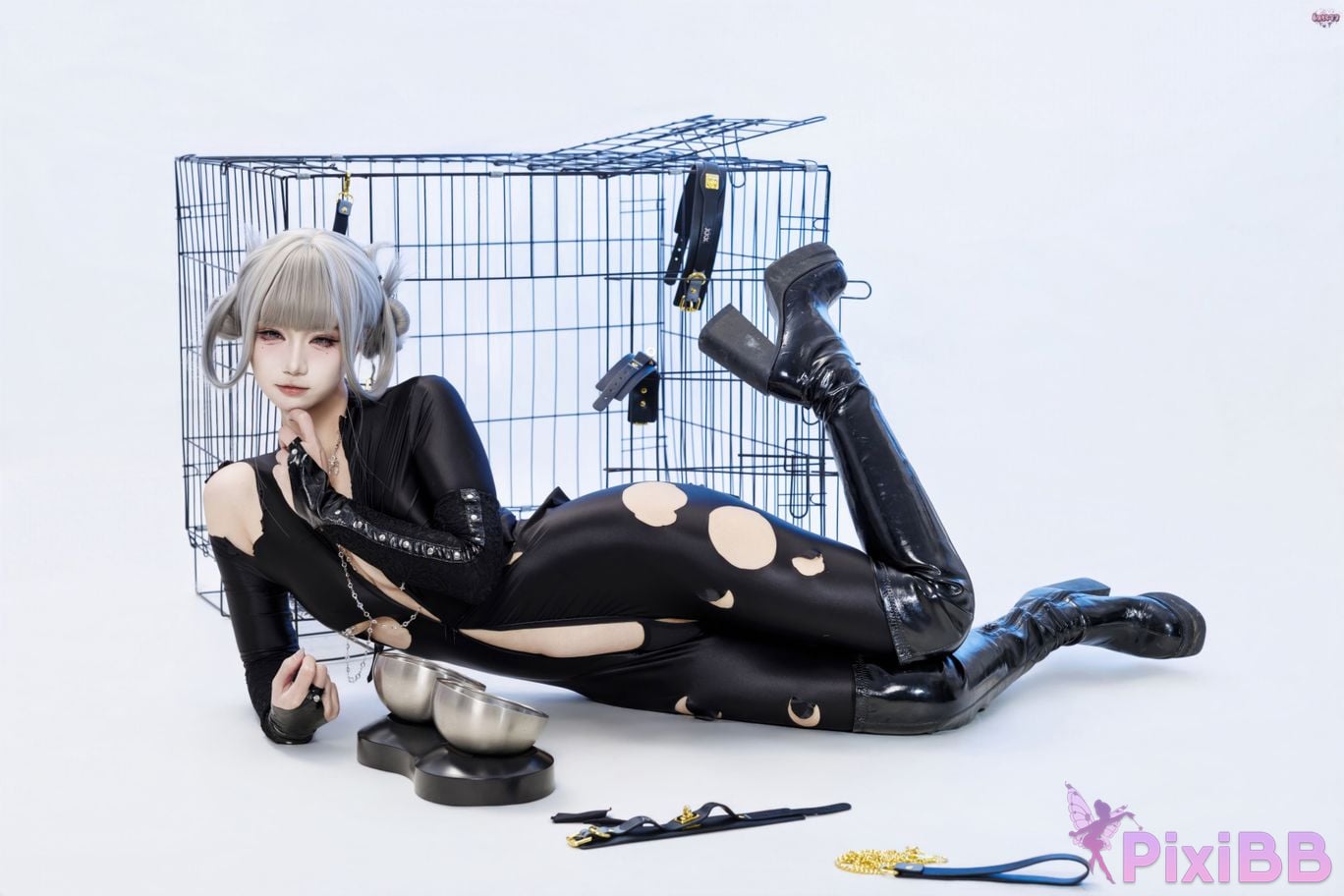 Cosplayer Qiqi be good Black smoke cheongsam PixiBB.COM 099