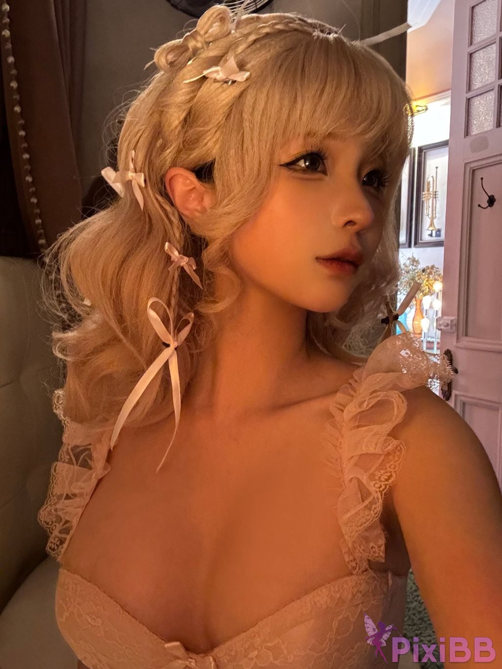 Cosplay chunmomo Blonde bow PixiBB.COM 064