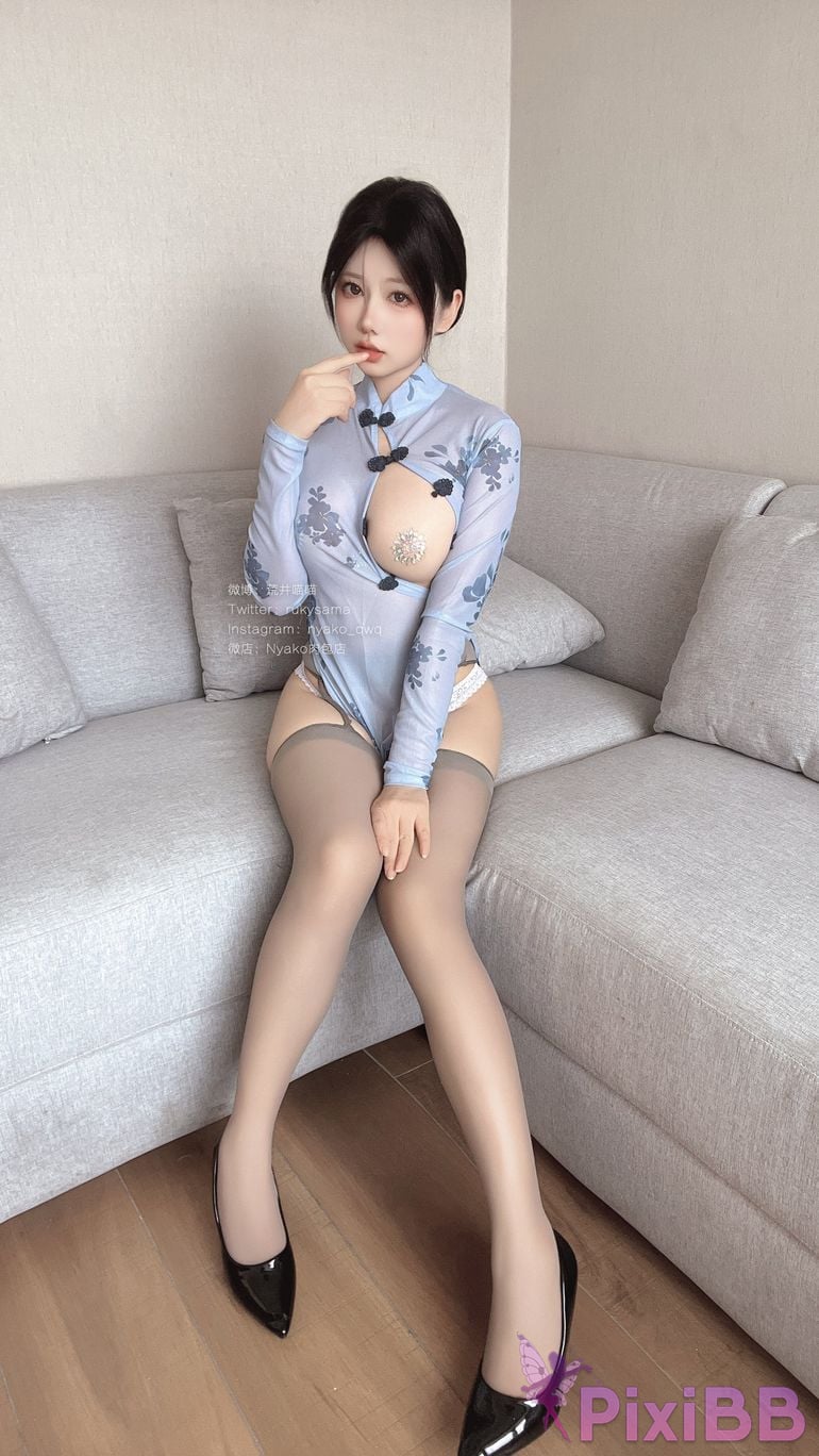 Cosplay Nyako Meow Self pick 31 Gray Silk Cheongsam PixiBB.COM 003