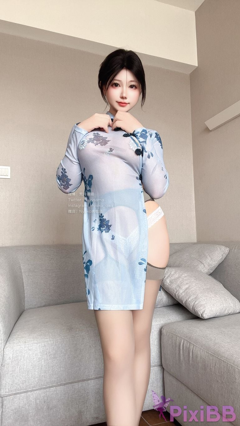 Cosplay Nyako Meow Self pick 31 Gray Silk Cheongsam PixiBB.COM 023