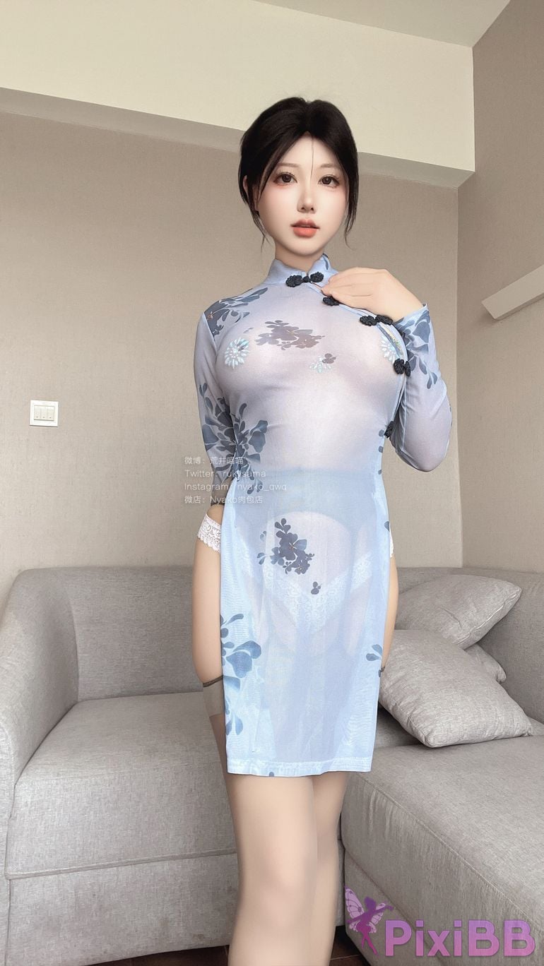 Cosplay Nyako Meow Self pick 31 Gray Silk Cheongsam PixiBB.COM 034