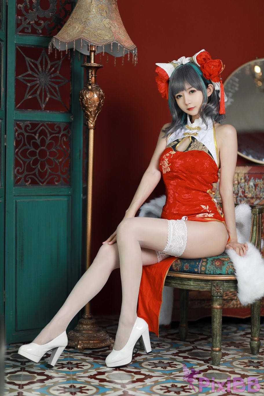Cosplayer 51 Sauce azur lane Cheshire New Year Cheongsam PixiBB.COM 001